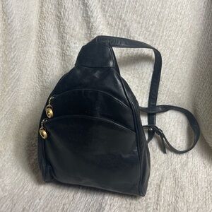 Perlina Black Leather small Backpack/ Slingback.gold tone hardwares